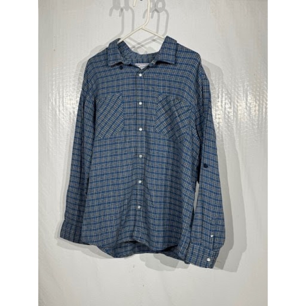 Vintage Haband Casual Joe Plaid Shirt Long Sleeve Button Down Blue Large